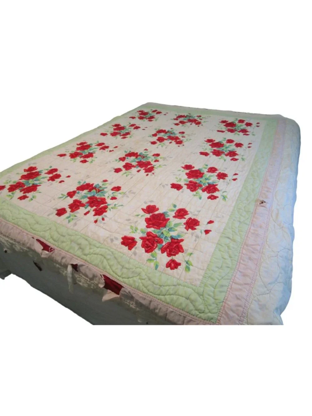 Vintage Wilendur Royal Rose Tablecloth Quilt Torn Damage 81x74 Cutter Quilt